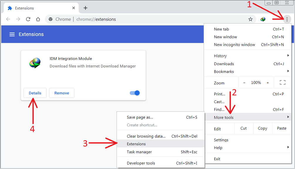 Open Chrome 'Extensions' dialog